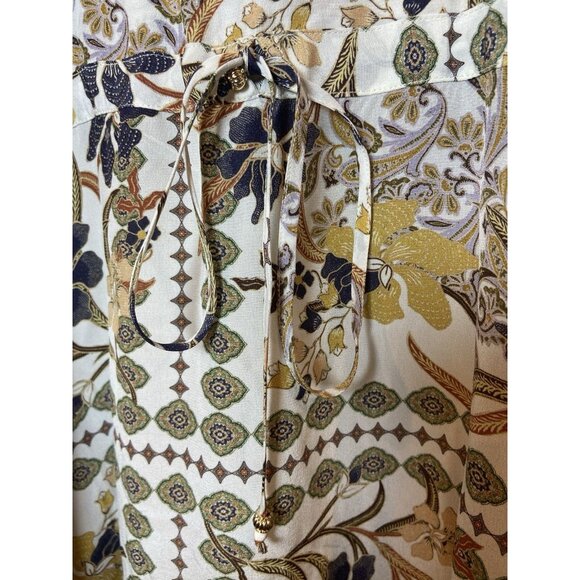 Johnny Was Jade Cruz Maxi Dress Boho 100% Silk Tie Waist Cream Blue Medium M - Picture 4 of 8